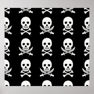Pirate Skulls Crossbones Nahtloses Muster Poster