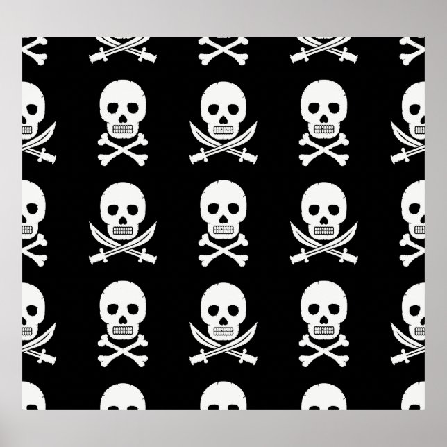 Pirate Skulls Crossbones Nahtloses Muster Poster (Vorne)