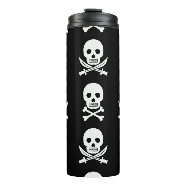 Pirate Skulls Crossbones Nahtloses Muster Thermosbecher (Vorderseite)