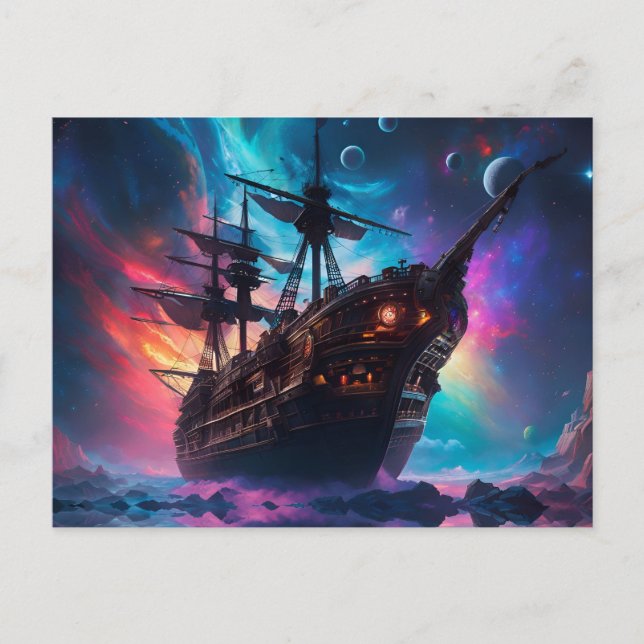 Pirate SpaceShip Landungen auf einem anderen Plane Postkarte (Vorderseite)