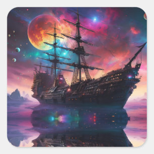 Pirate SpaceShip Landungen auf einem anderen Plane Quadratischer Aufkleber