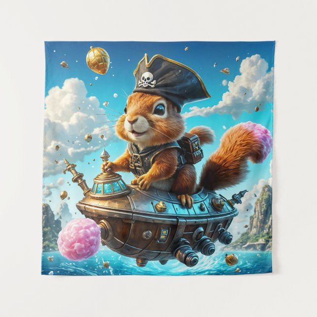 Pirate Squirrel's Acorn Raumschiff Adventure Wandteppich (Vorderseite)