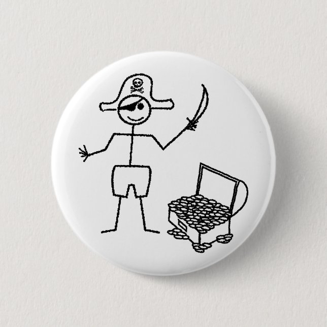 Pirate Stickman mit Schatztruhe Button (Vorderseite)