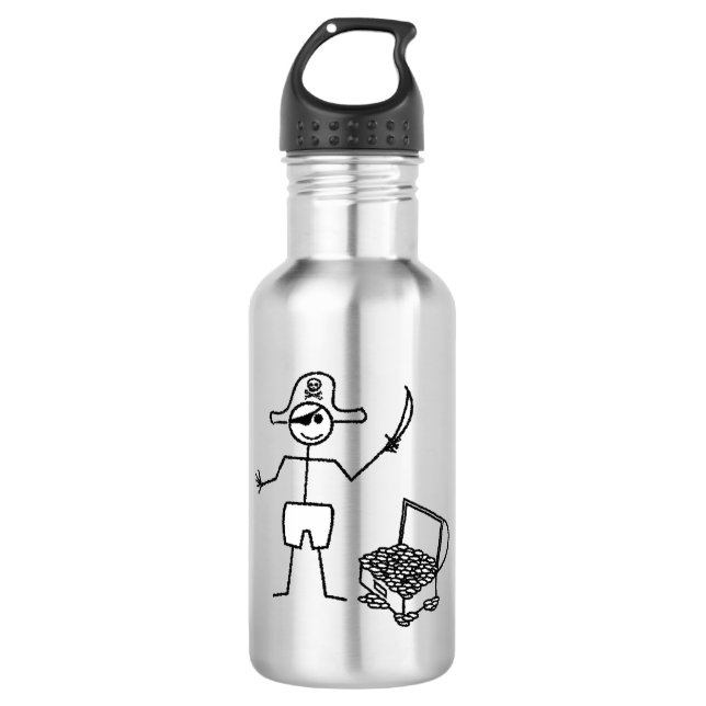 Pirate Stickman mit Schatztruhe Edelstahlflasche (Vorderseite)