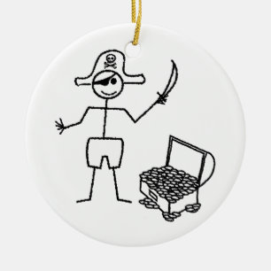 Pirate Stickman mit Schatztruhe Keramik Ornament