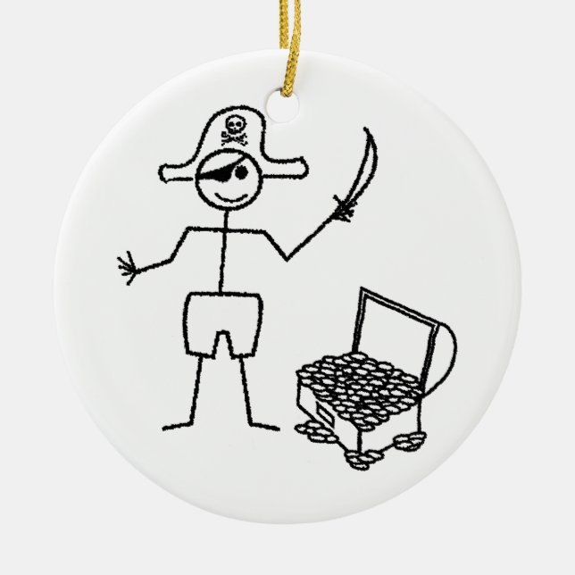 Pirate Stickman mit Schatztruhe Keramik Ornament (Vorne)
