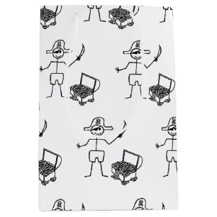 Pirate Stickman mit Schatztruhe Mittlere Geschenktüte