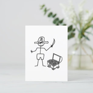 Pirate Stickman mit Schatztruhe Postkarte