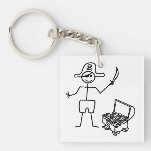 Pirate Stickman mit Schatztruhe Schlüsselanhänger