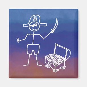 Pirate Stickman mit Schatztruhe Wasserfarbe Magnet