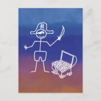 Pirate Stickman mit Schatztruhe Wasserfarbe