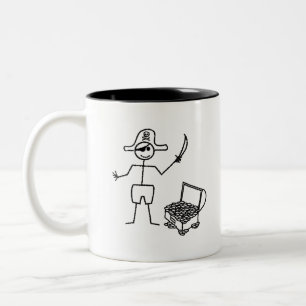Pirate Stickman mit Schatztruhe Zweifarbige Tasse