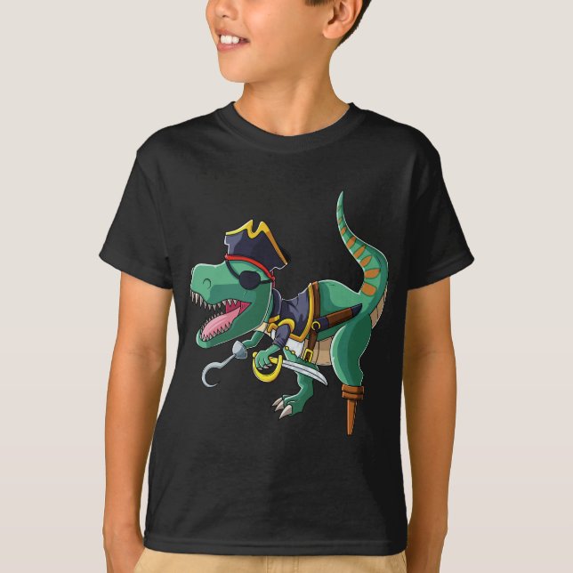 Pirate T-Rex Gift Boys Girls Dinosaur Pirate Capt T-Shirt (Vorderseite)