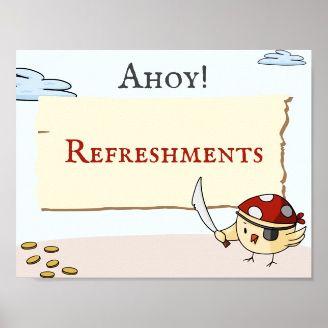 Pirate Thema mit Vögeln Geburtstag Erfrischungen Poster (Vorne)