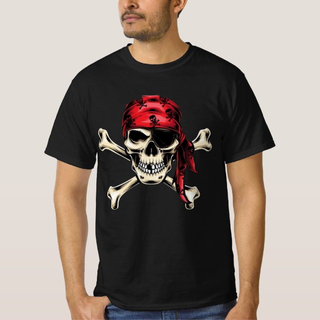Pirate Thema Party Adult Salty Pirates Skull T-Shirt (Vorderseite)