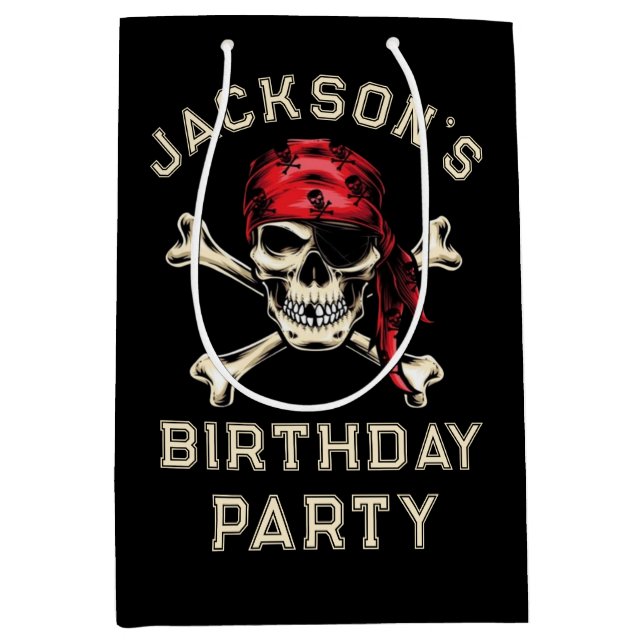 Pirate Thema Party Adult Salty Skull Black Mittlere Geschenktüte (Vorderseite)