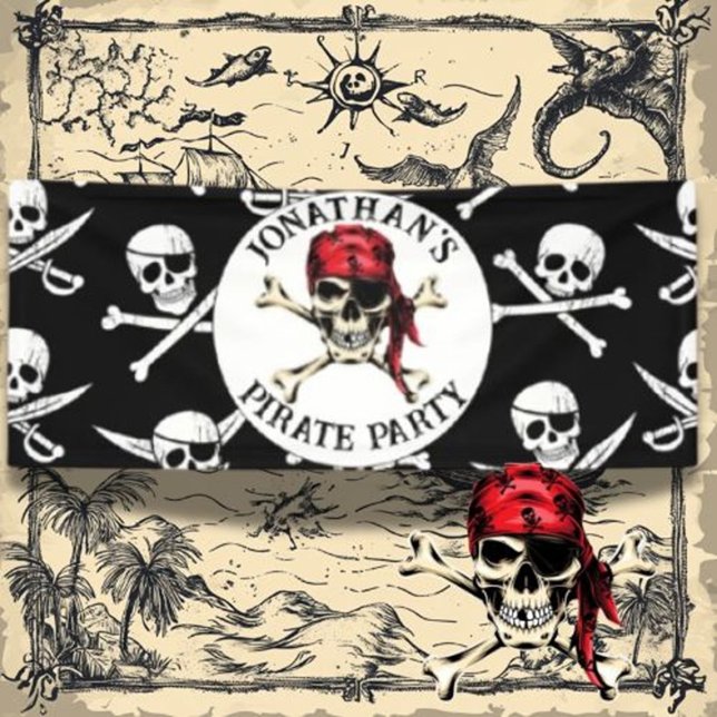 Pirate Thema Party Erwachsene Salty Skull Black. Banner (Make your child’s pirate party unforgettable with a vibrant, personalized pirate party banner. )
