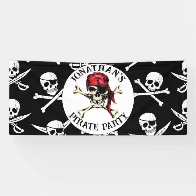 Pirate Thema Party Erwachsene Salty Skull Black. Banner (Horizontal)