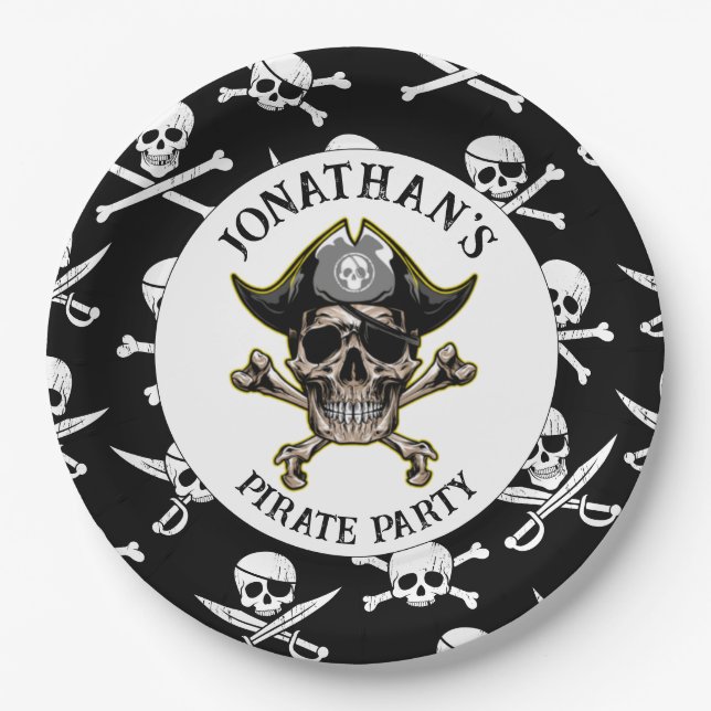 Pirate Thema Party Erwachsene Skull.Cross Bones Pappteller (Vorderseite)