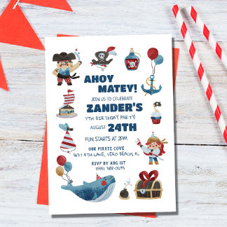 Pirate Theme Ahoy Matey Boys Birthday Party Einladung