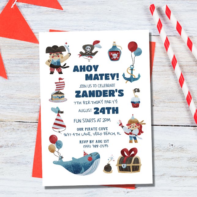 Pirate Theme Ahoy Matey Boys Birthday Party Einladung (Pirate Theme Ahoy Matey Boys Birthday Party Invitation)