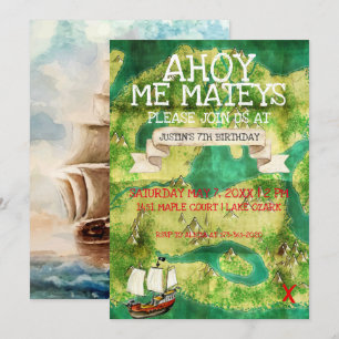 Pirate Theme Party   Wasserfarben-Karte Einladung