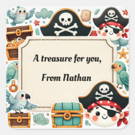 Pirate-Themed "A Treasure for you" Quadratischer Aufkleber