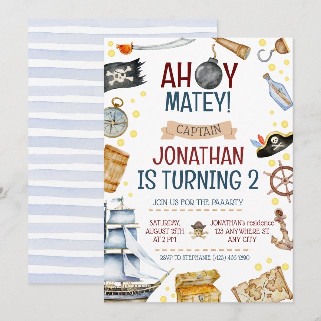 Pirate Themed Birthday Party Einladung (Vorne/Hinten)