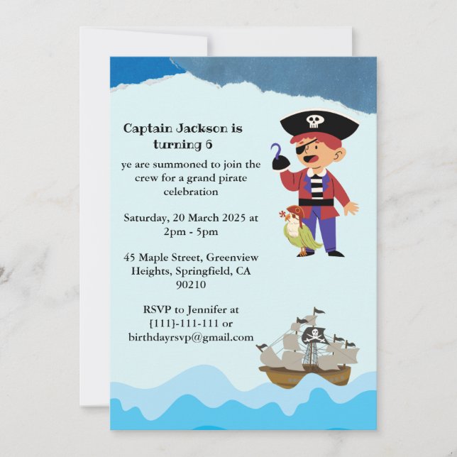 Pirate Themed Birthday Party Invitation Einladung (Vorderseite)