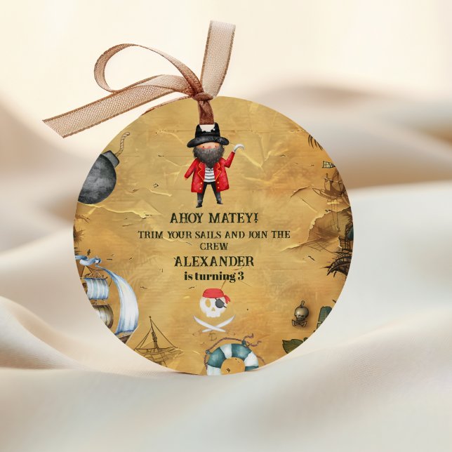 Pirate Themed Birthday Party Runder Aufkleber (Von Creator hochgeladen)