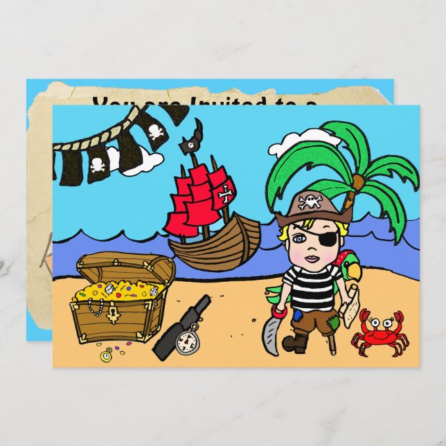 Pirate Themed Boys Einladung zum Geburtstag (Vorne/Hinten)