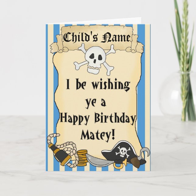 Pirate Themed Child Happy Birthday Card 2 Karte (Vorderseite)