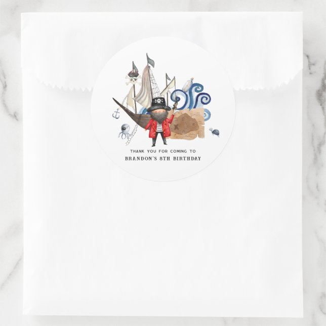 Pirate Themed Geburtstagsparty Danke Runder Aufkleber (Tasche)
