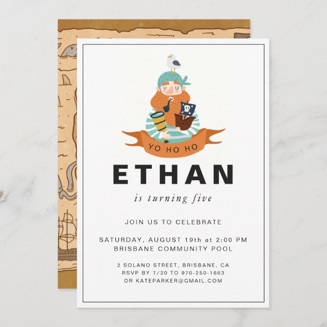 Pirate Themed Geburtstagsparty Einladung (Vorne/Hinten)
