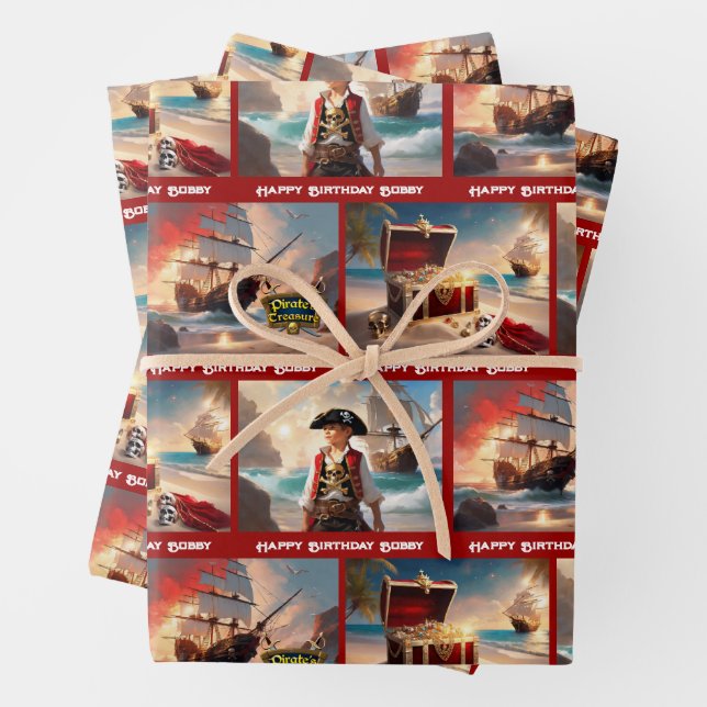 Pirate Treasure Boy's Birthday Personalize Name 3 Geschenkpapier Set (Beispiel)