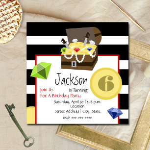 Pirate Treasure Brustmünzen & Juwelen Geburtstag Einladung