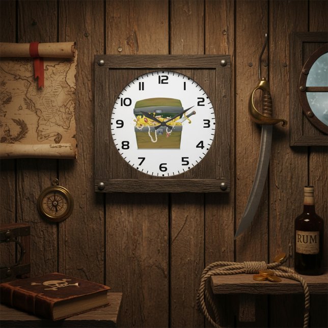 Pirate Treasure Chest with Jewels and Sword Große Wanduhr (Von Creator hochgeladen)