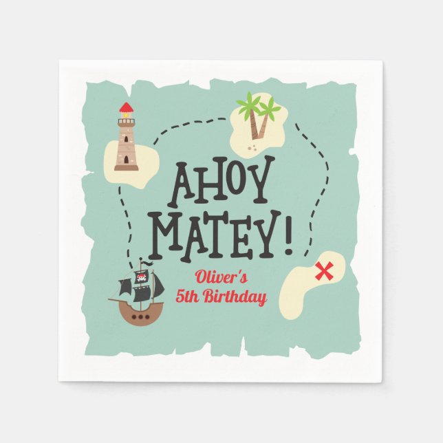 Pirate Treasure Karte Geburtstag Serviette (Vorderseite)