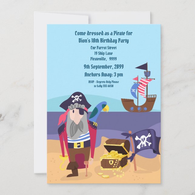 Pirate Treasure Ship Captain Birthday Party Einlad Einladung (Vorderseite)
