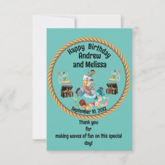 Pirate und Mermaid zum Geburtstag von Kindern Dankeskarte