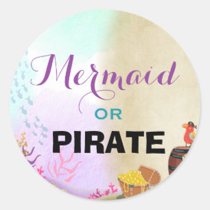 Pirate und Mermaids Geburtstagsticker-Umschlag Auf Runder Aufkleber