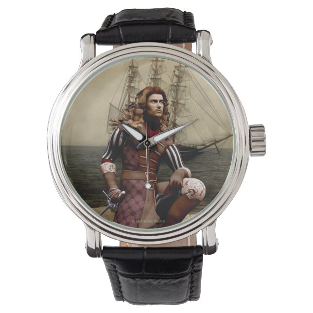 Pirate und Pirate Ship Art Armbanduhr (Vorderseite)