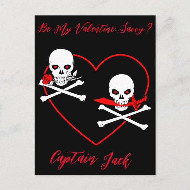 Pirate Valentine Piratenflagge Postkarte (Vorderseite)