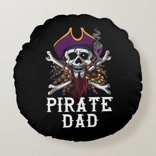 Pirate Vater Skull Sailor Crossbones Fathers Rundes Kissen (Vorderseite)