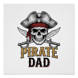 Pirate-Vater-Totenkopf-Schwert-vintage-graviertes- Poster