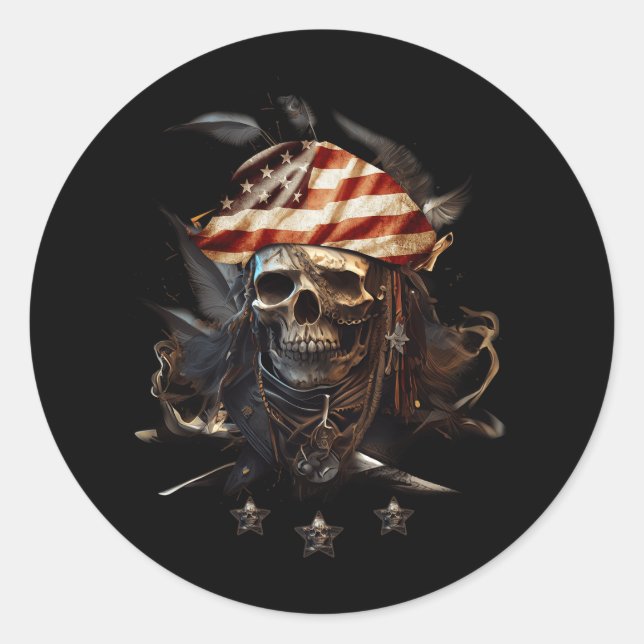 Pirate Vierte 4. Juli Amerikanische Flagge Amerika Runder Aufkleber (Vorderseite)
