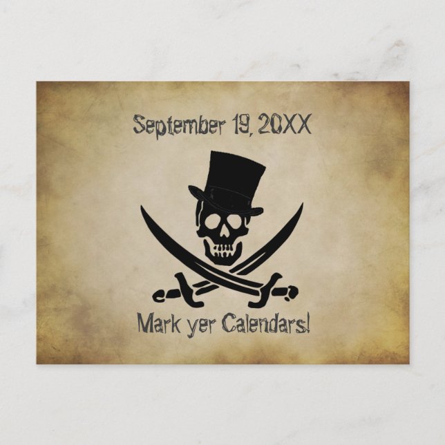 Pirate Wedding Save the Date Postcard Ankündigungspostkarte (Vorderseite)