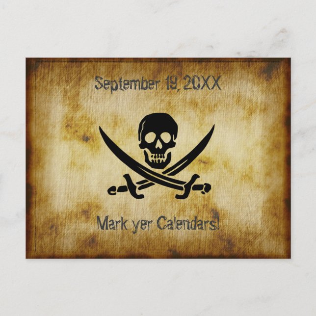Pirate Wedding Save the Date Postcard Ankündigungspostkarte (Vorderseite)