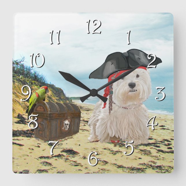 Pirate Westie Quadratische Wanduhr (Vorderseite)