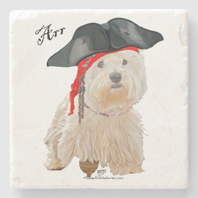 Pirate Westie Steinuntersetzer (Vorderseite)